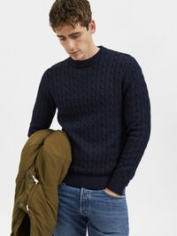 CABLE KNIT KNITTED JUMPER, Sky Captain, highres
