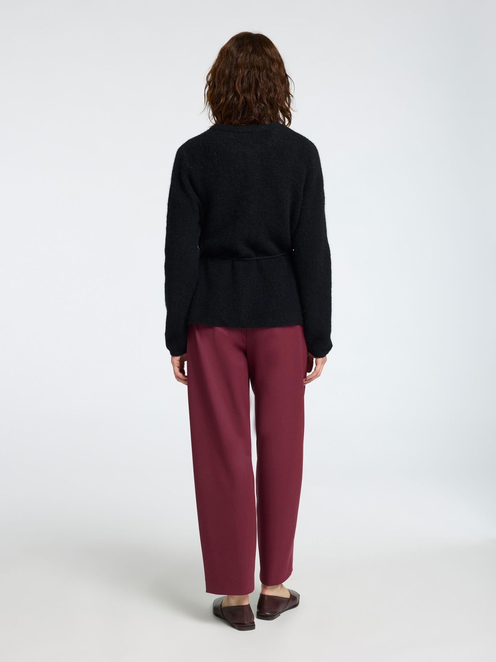 WOOL BLEND BELTET CARDIGAN, Black, highres
