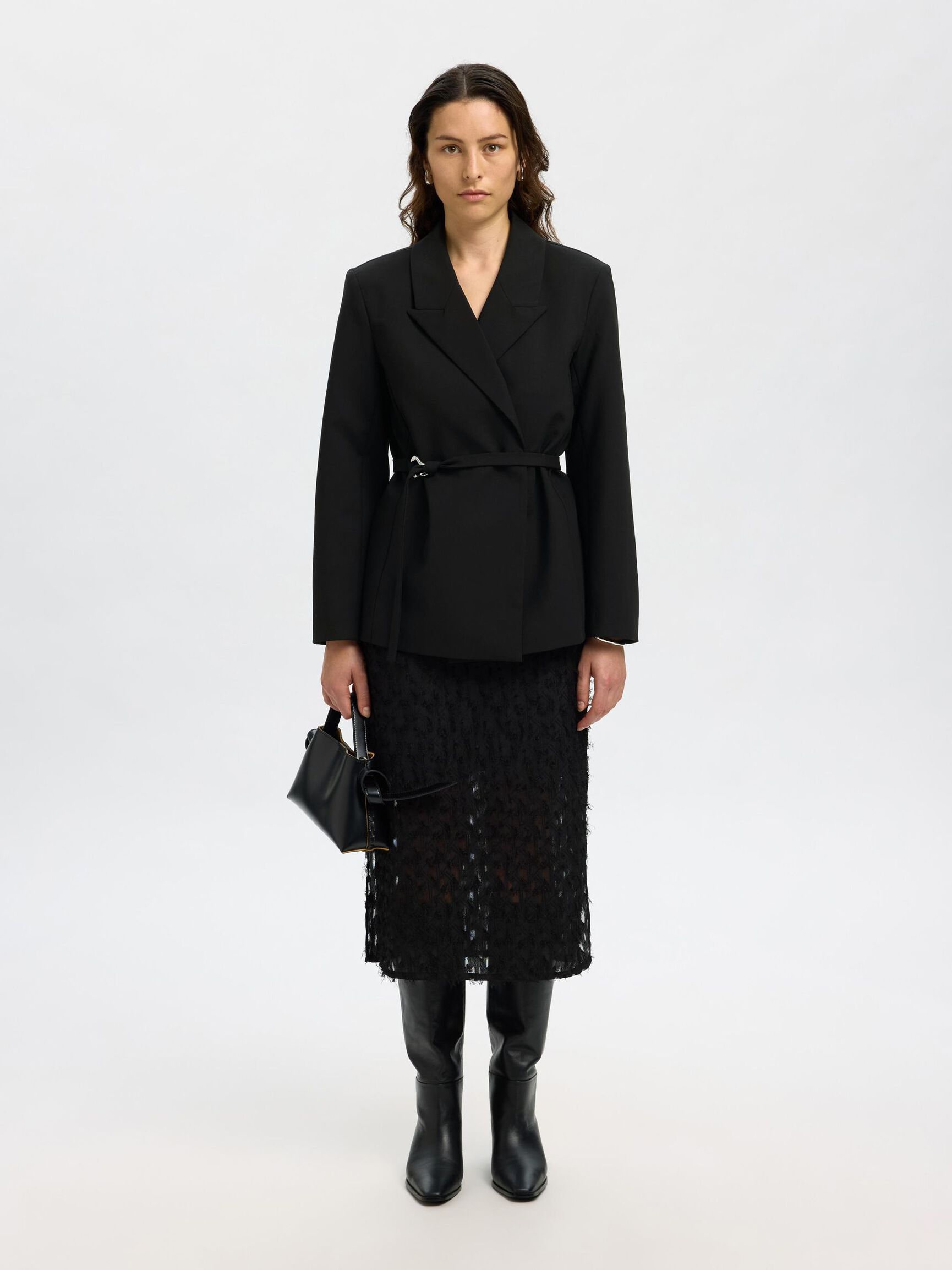 JACQUARD MIDI SKIRT, Black, highres