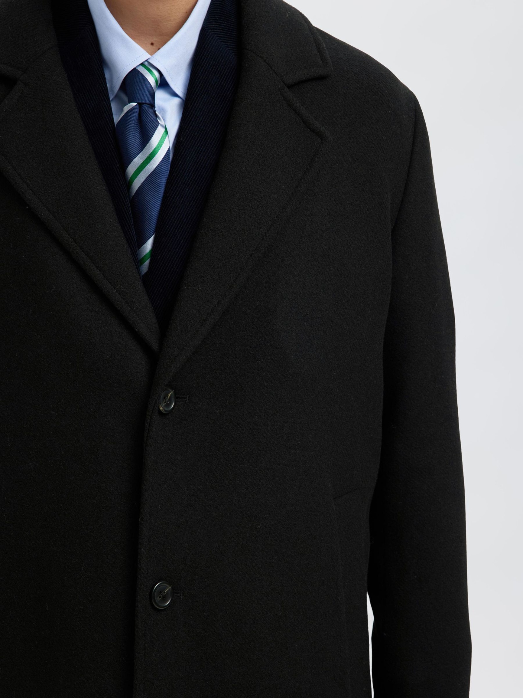 WOOL BLEND LONG COAT, Black, highres