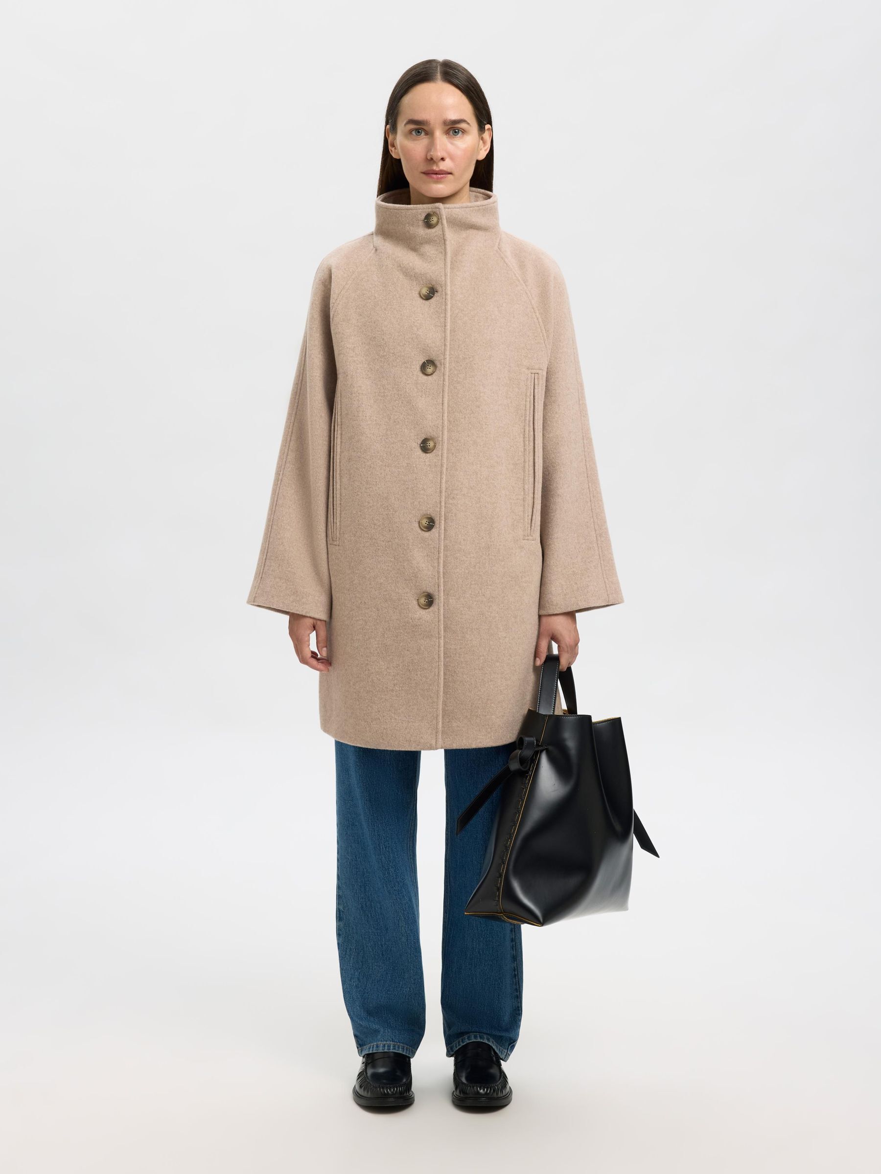 WOOL BLEND COAT, Sandshell, highres
