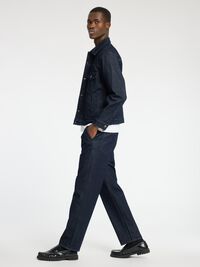 220 PLEATED LOOSE FIT JEANS, Dark Blue Denim, highres