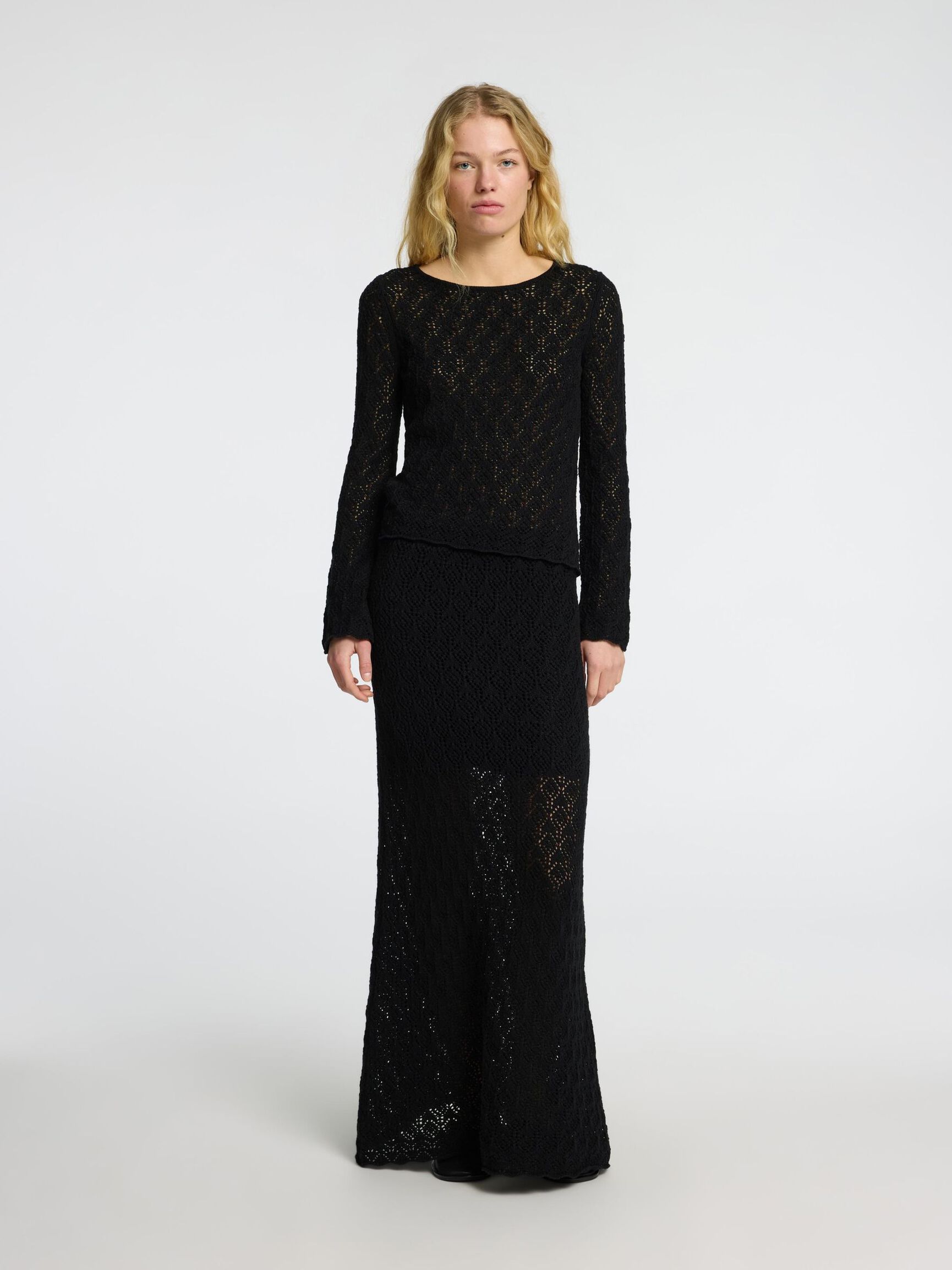 LONG SLEEVED KNITTED TOP, Black, highres
