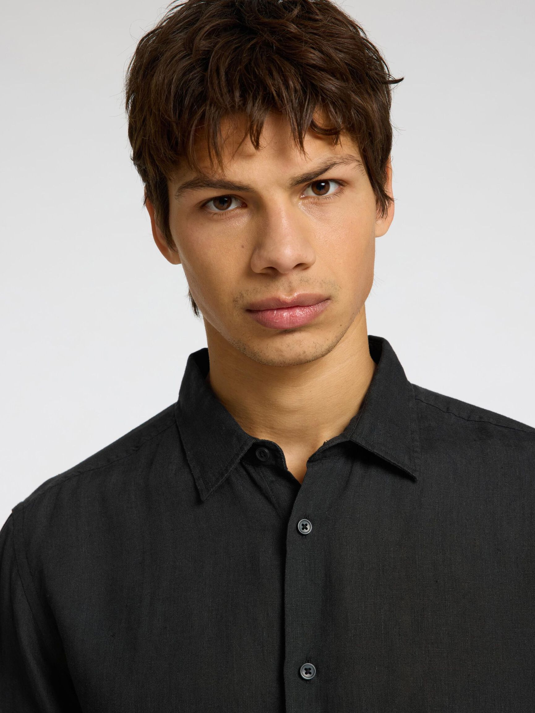 100% LEINEN HEMD, Black, highres