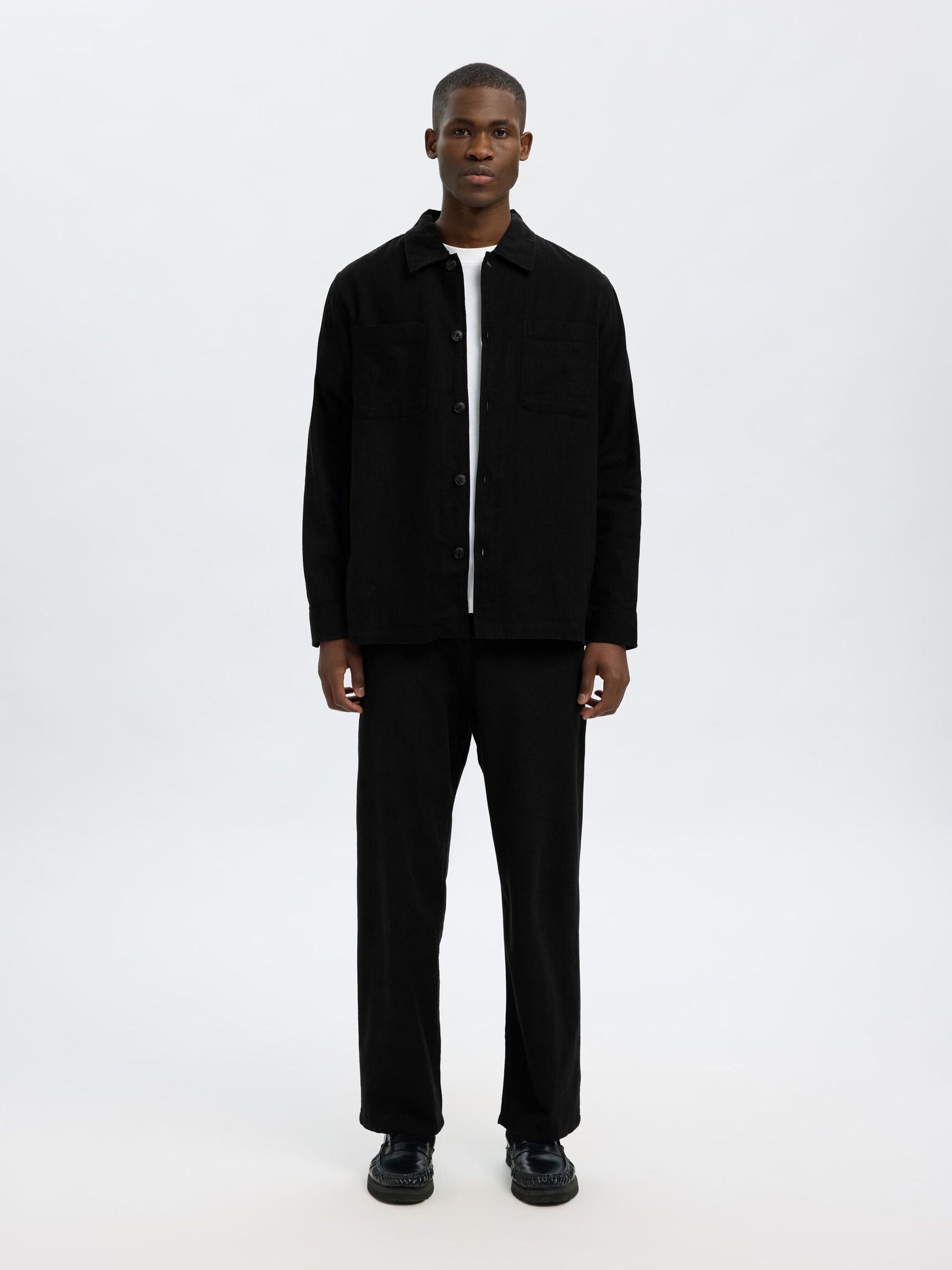 LEINENMIX OVERSHIRT, Black, highres