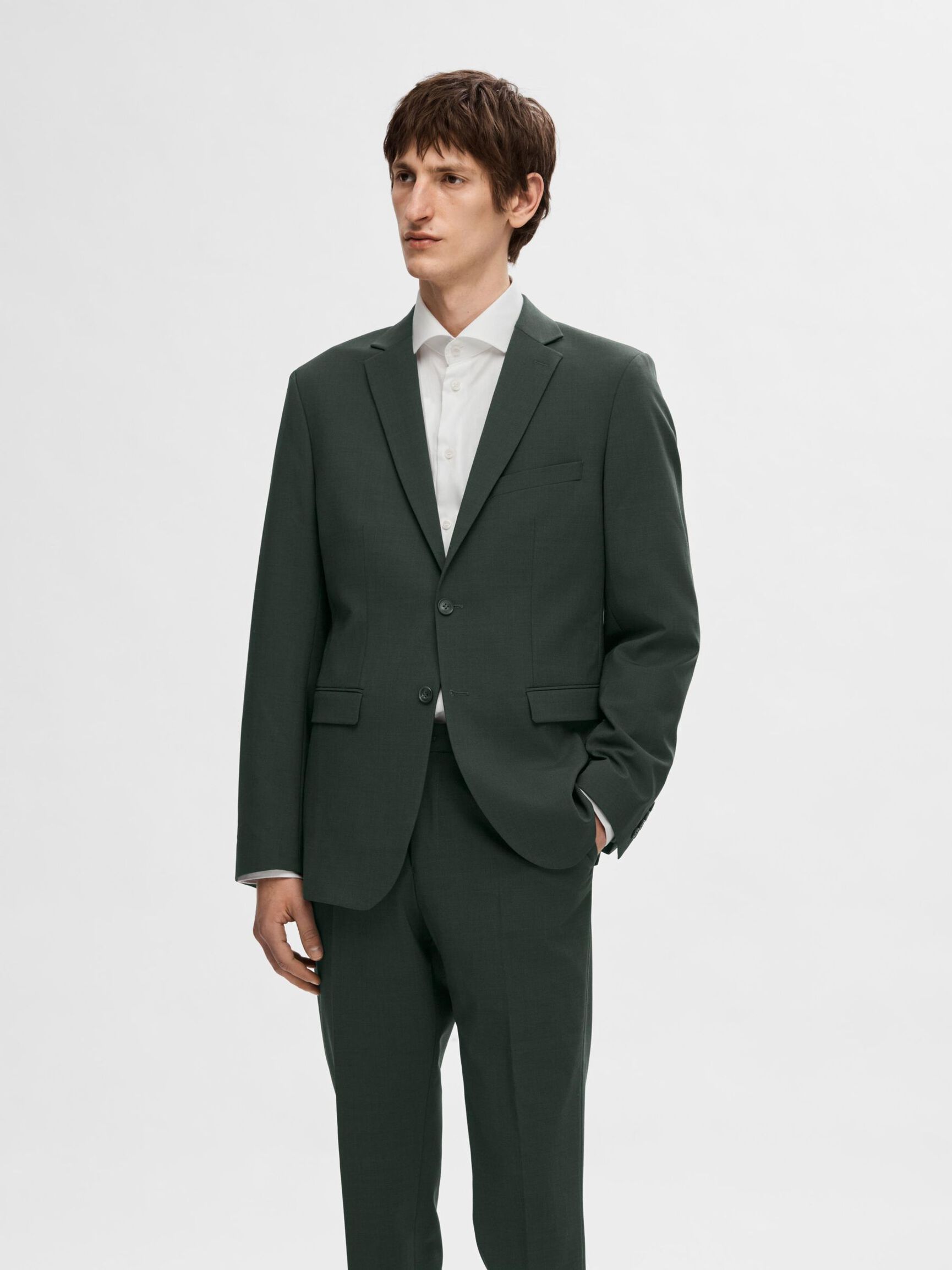SLIM FIT WOOL BLEND BLAZER, Dark Green, highres