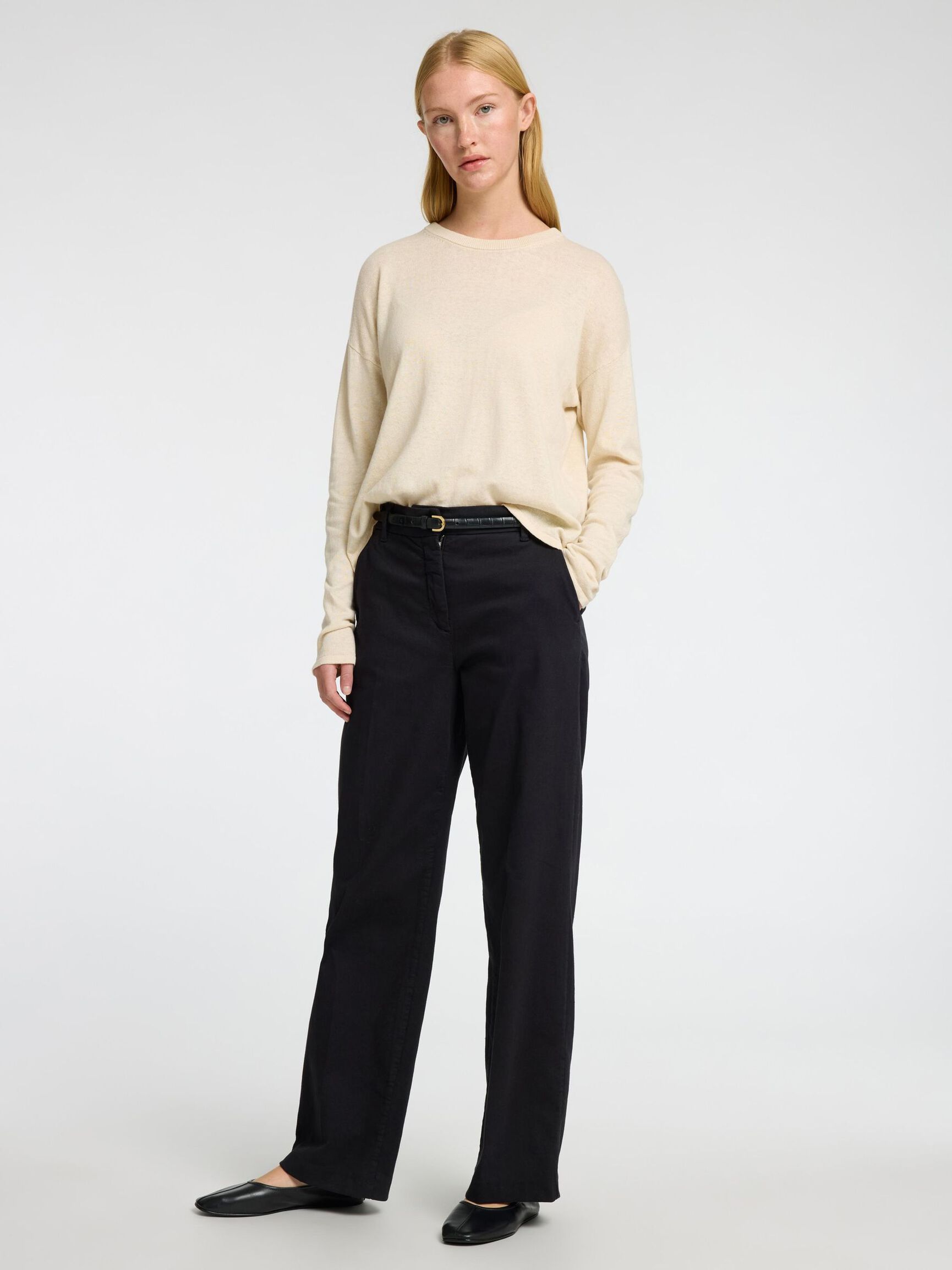 LINEN BLEND KNITTED JUMPER, Birch, highres