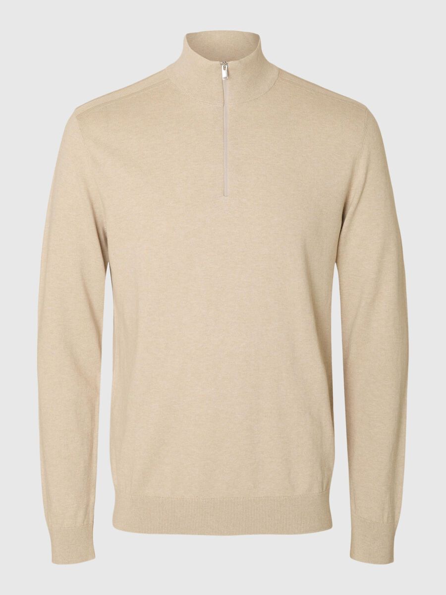 Selected HALF-ZIP KNITTED JUMPER, Oatmeal, highres - 16074687_Oatmeal_779218_001.jpg