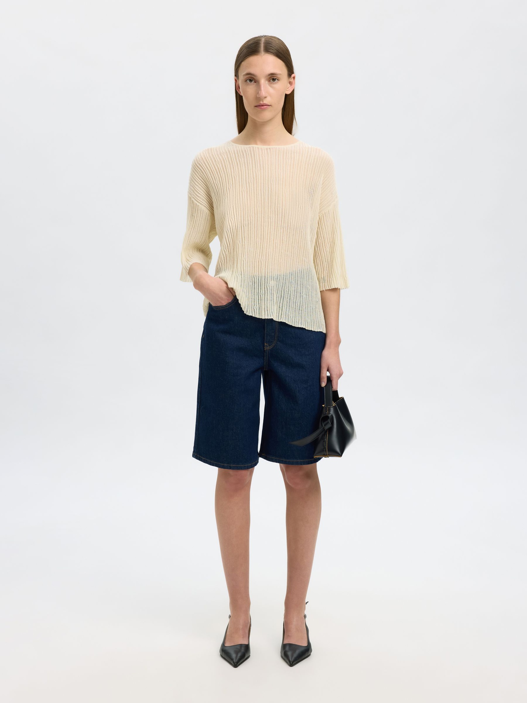 COTTON BLEND KNITTED TOP, Birch, highres