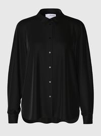 LONG SLEEVED SATIN SHIRT, Black, highres