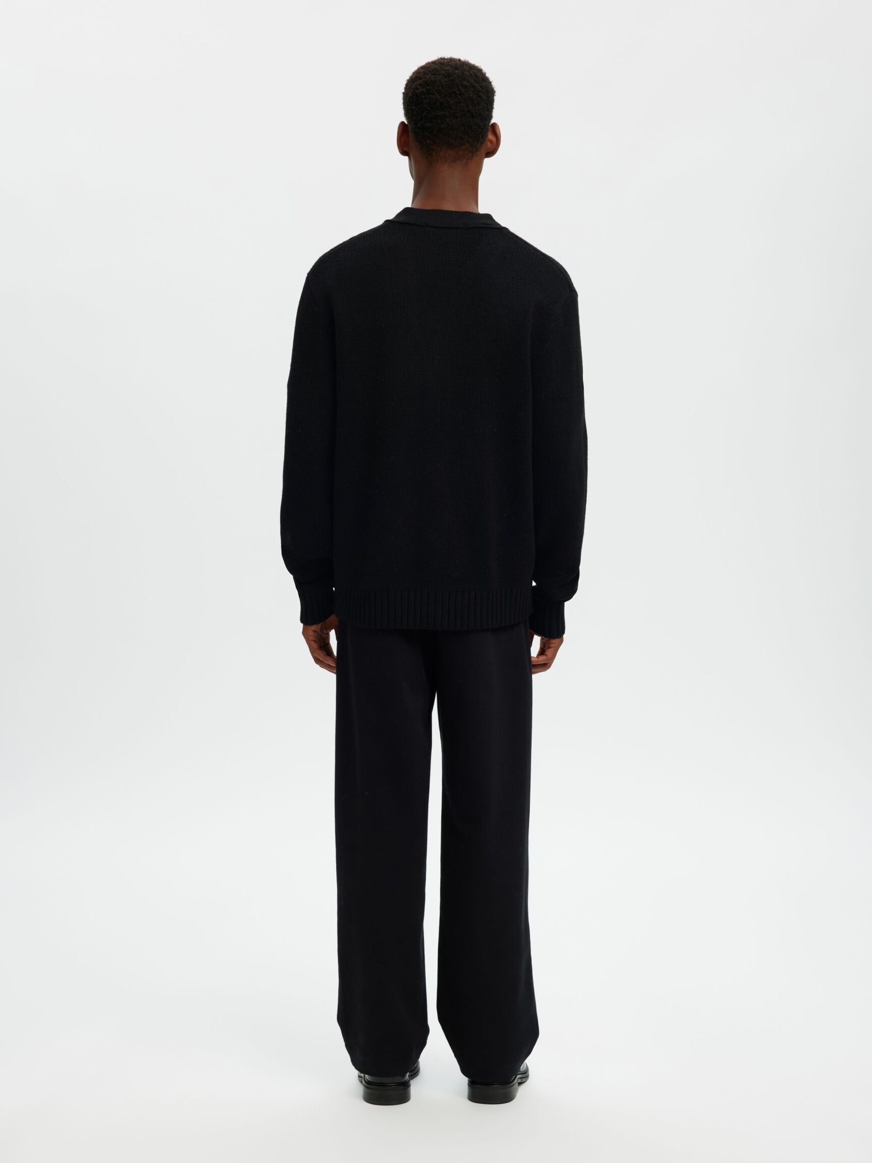 RELAXED FIT WOOL BLEND CARDIGAN, Black, highres