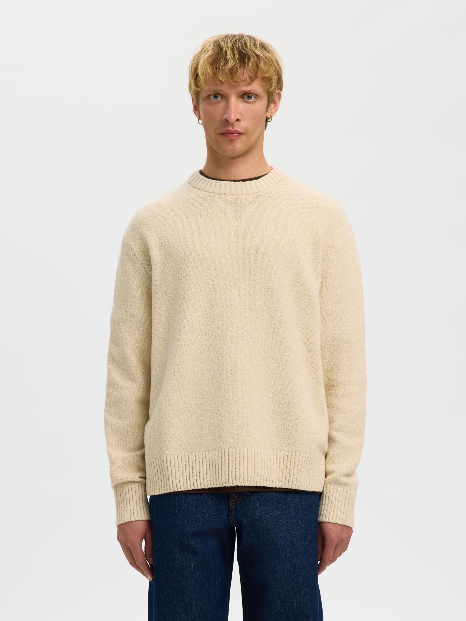 RELAXED FIT  KNITTED PULLOVER, Oatmeal, highres