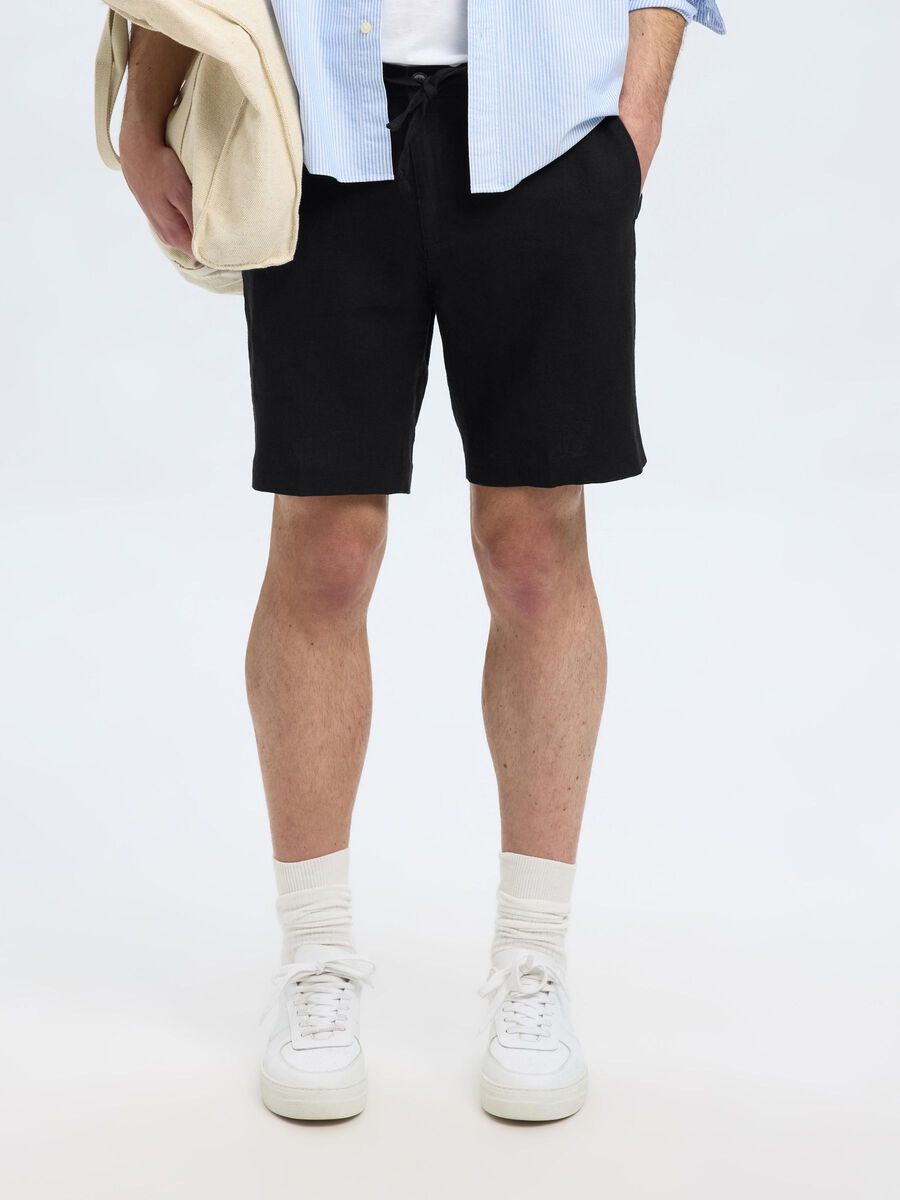 Selected REGULAR FIT SHORTS AUS LEINENGEMISCH, Black, highres - 16097604_Black_003.jpg