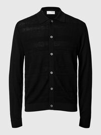 100% MERINO WOOL CARDIGAN, Black, highres