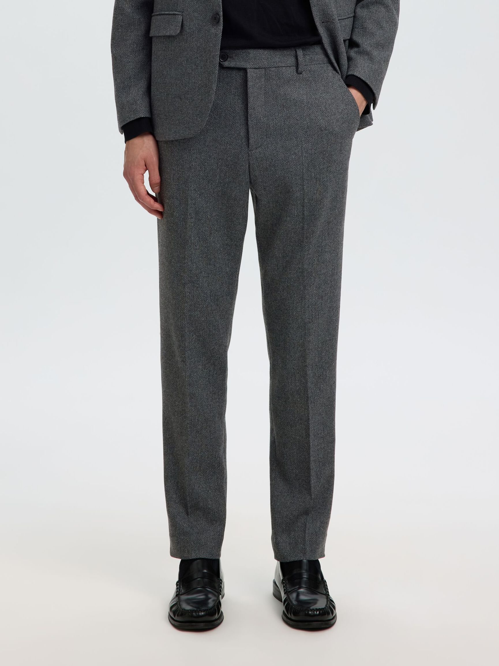 CHECKED WOOL BLEND TROUSERS, Dark Grey Melange, highres