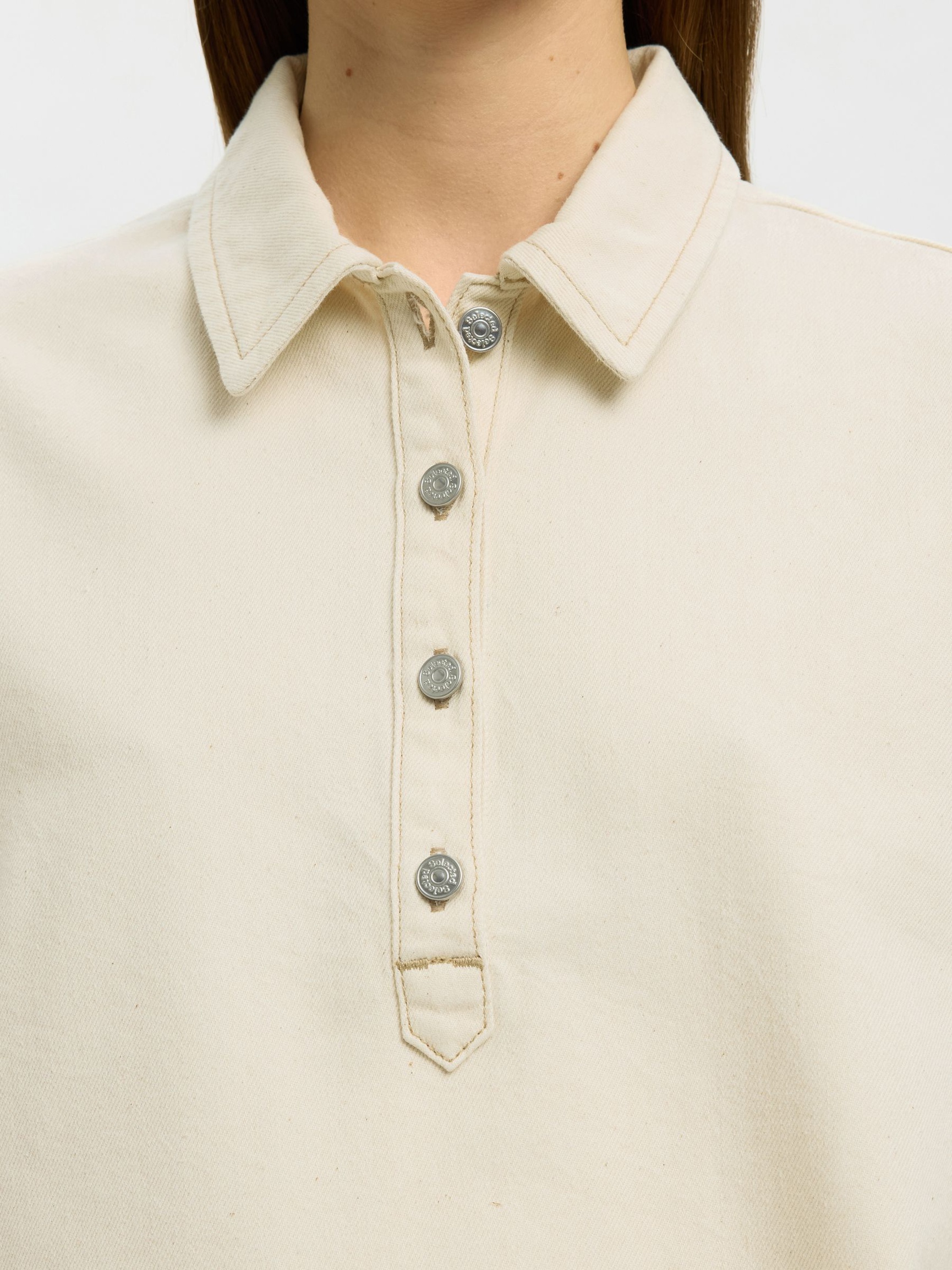 DENIM POLO SHIRT, Egret, highres