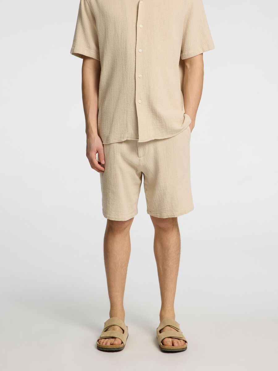 Selected STRIPED COTTON SHORTS, Oatmeal, highres - 16091289_Oatmeal_003.jpg
