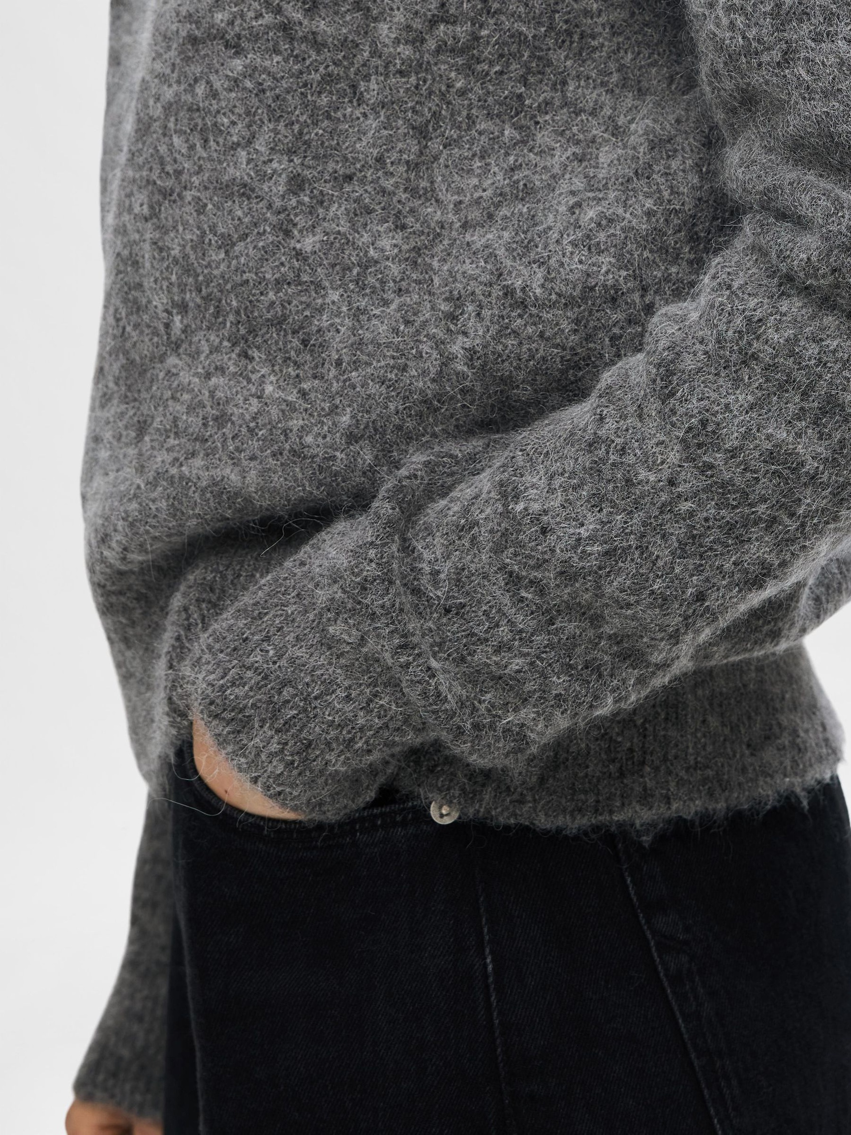 KNITTED WOOL BLEND JUMPER, Medium Grey Melange, highres