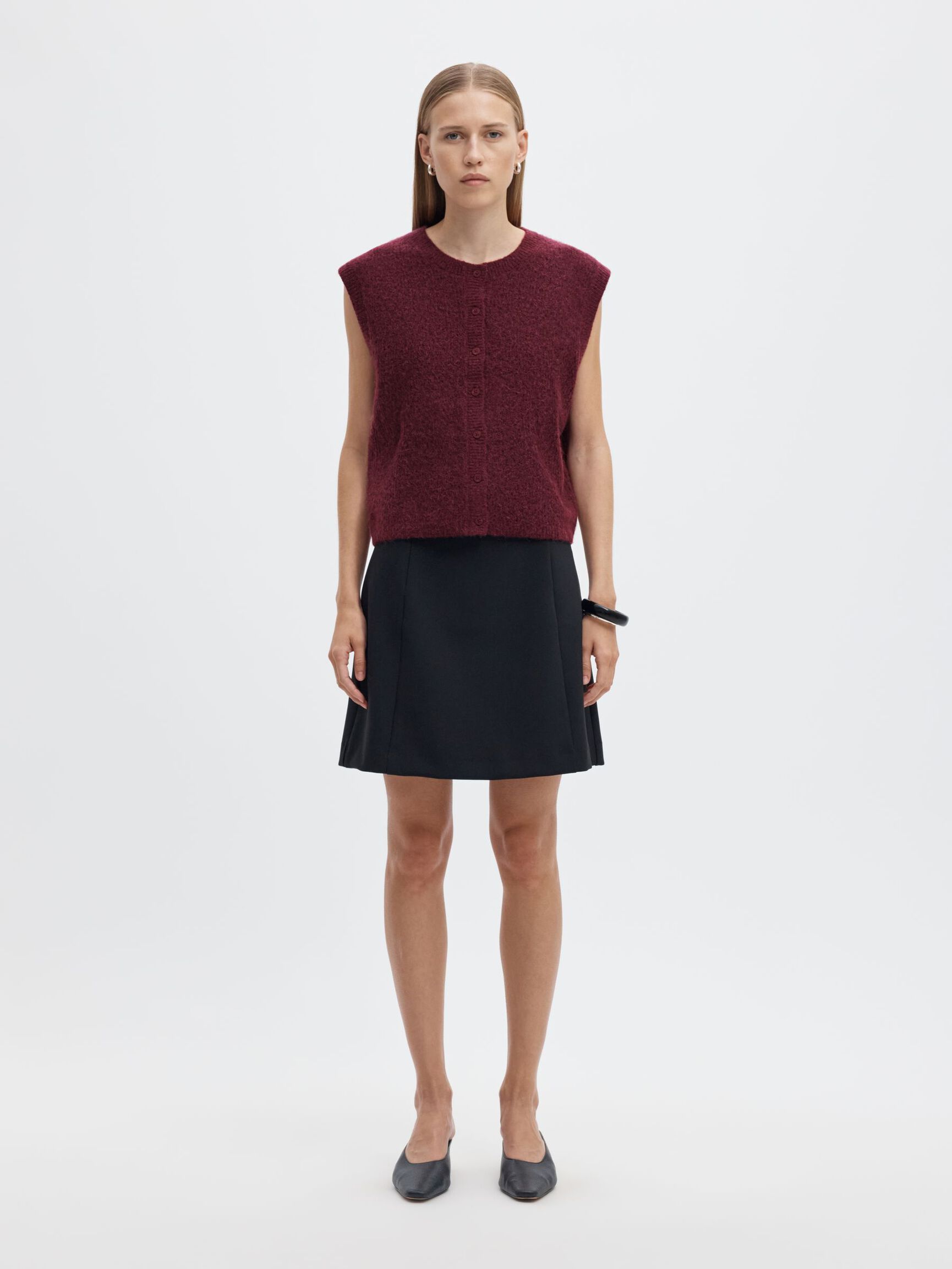 WOOL BLEND  KNITTED VEST, Tawny Port, highres