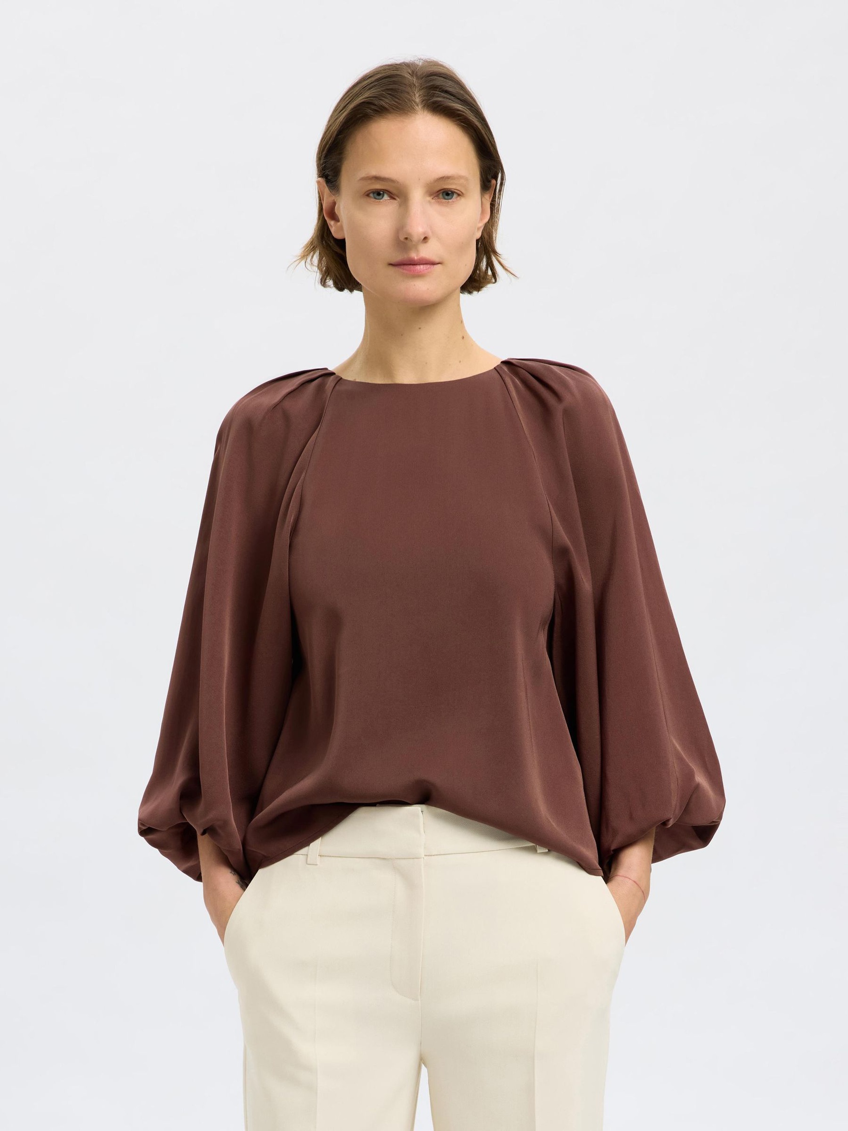 BLUZKA Z RĘKAWEM 3/4, Chestnut, highres