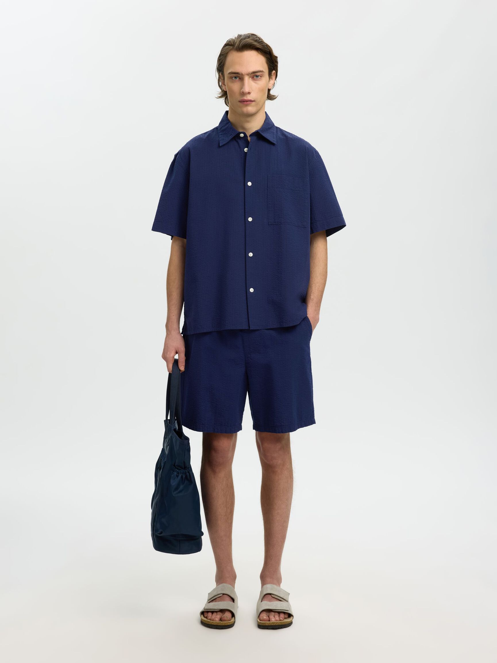 REGULAR FIT SEERSUCKER SHORTS, Ocean Cavern, highres