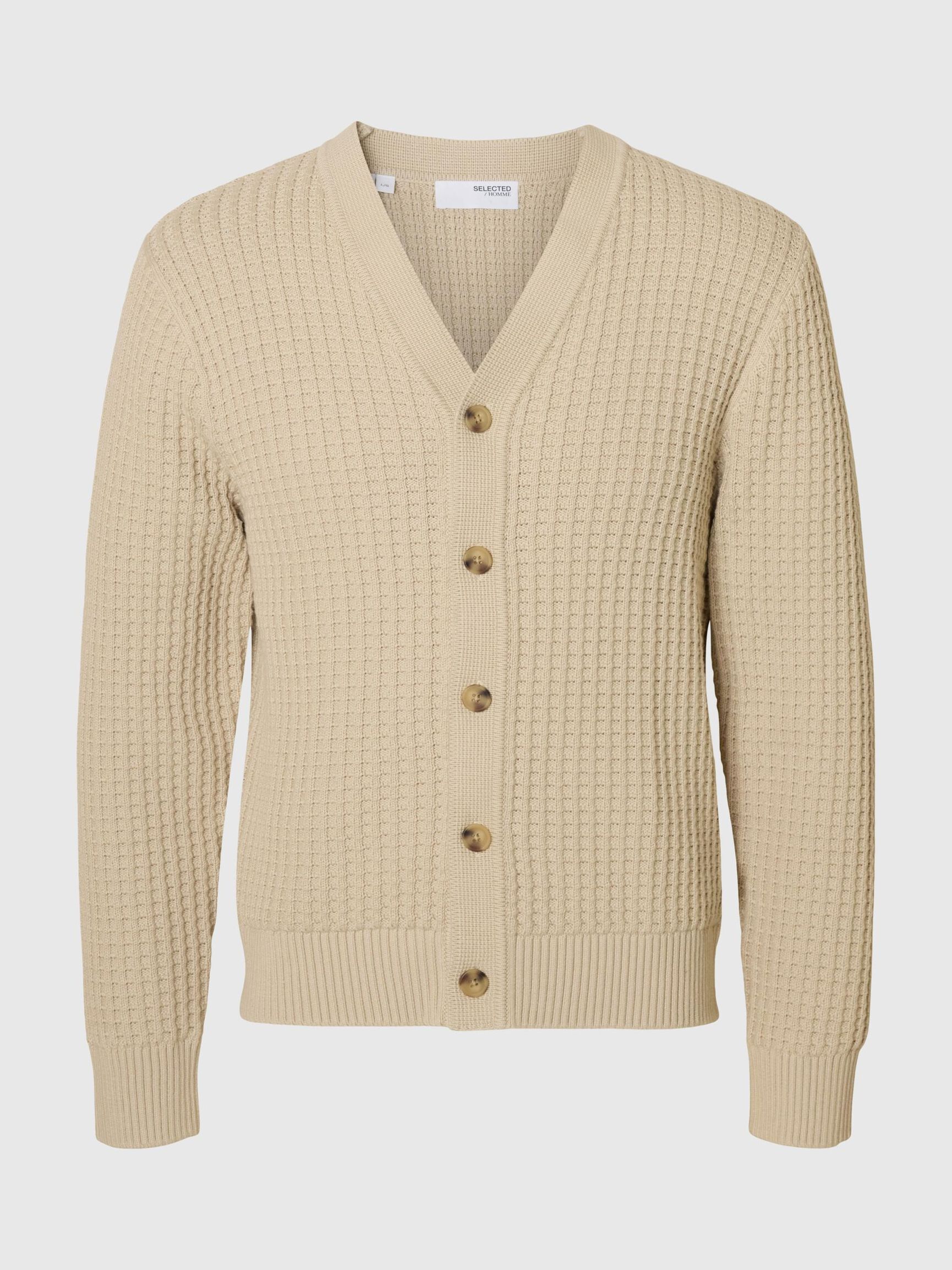 100% COTTON KNITTED CARDIGAN, Oatmeal, highres