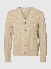 100% COTTON KNITTED CARDIGAN, Oatmeal, highres