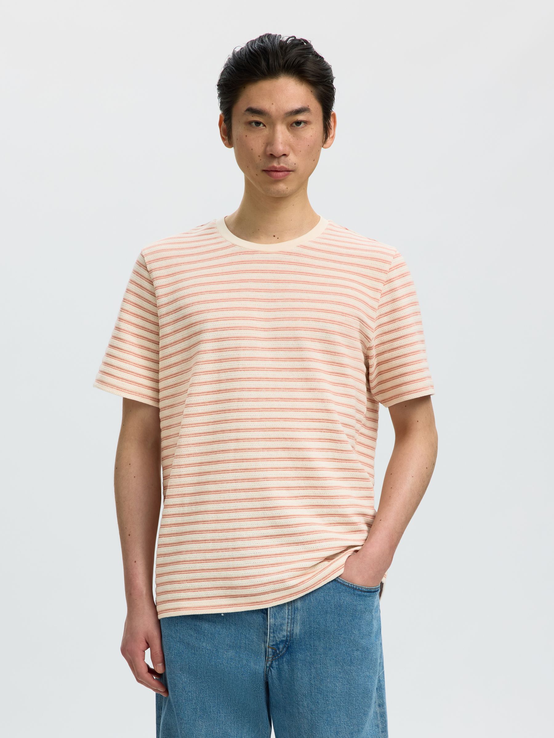 STRIPED CREWNECK T-SHIRT, Egret, highres