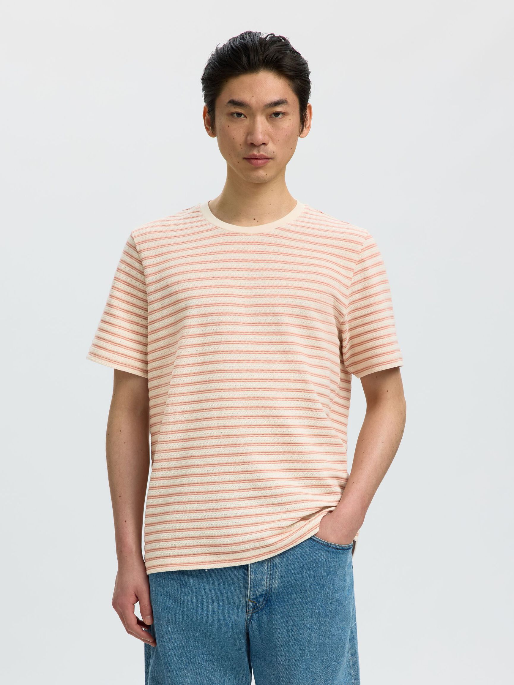 STRIPED CREWNECK T-SHIRT, Egret, highres
