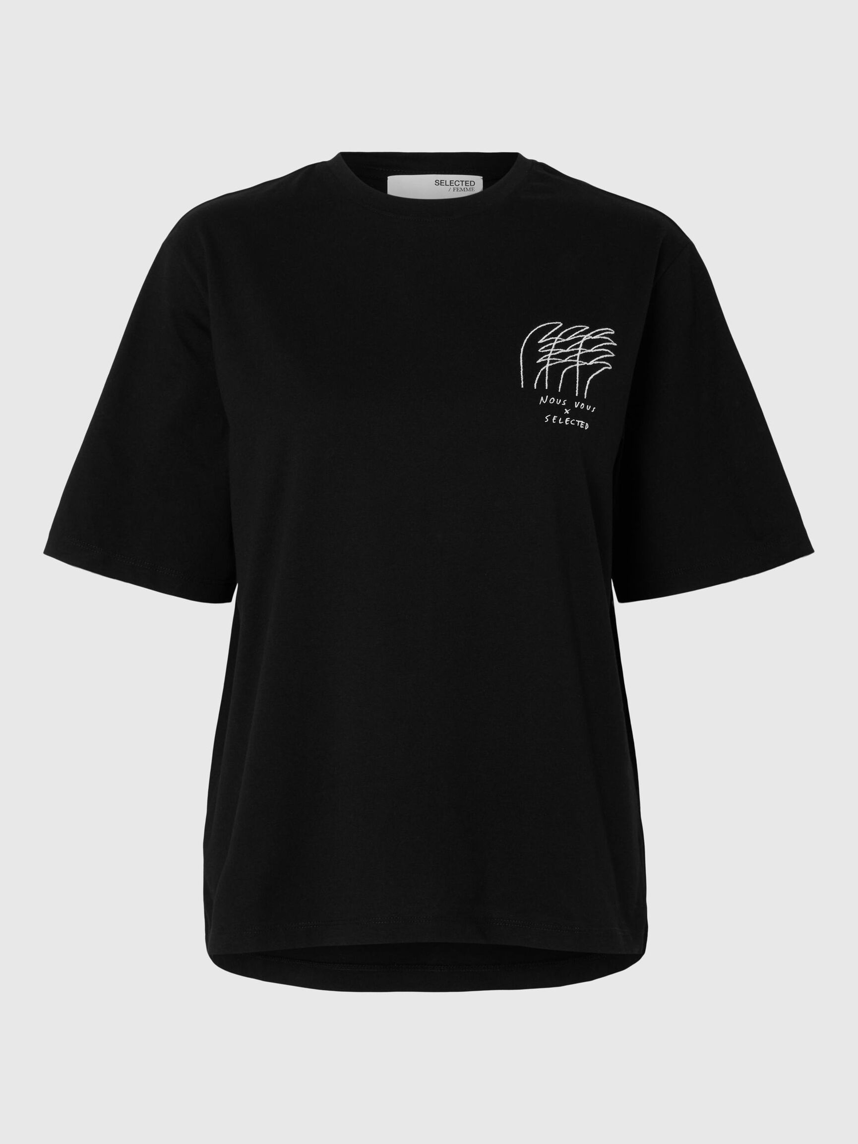 EMBROIDERED CREWNECK T-SHIRT, Black, highres