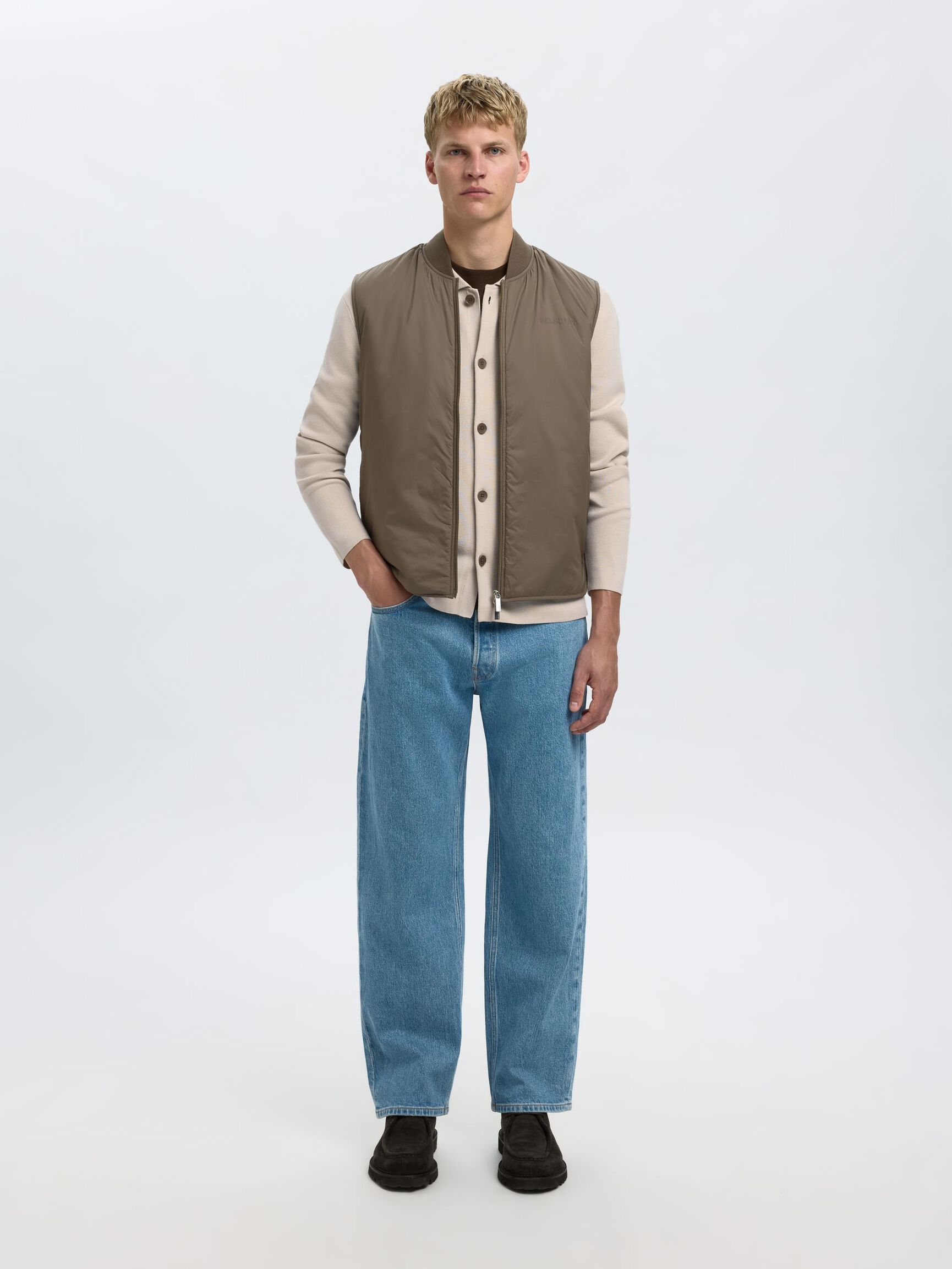 RELAXED FIT KNITTED CARDIGAN, Oatmeal, highres