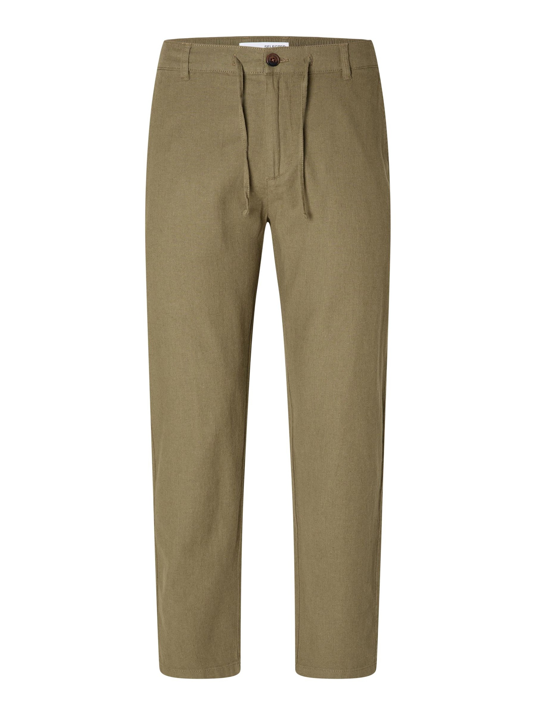 SLIM TAPERED LINEN BLEND TROUSERS, Burnt Olive, highres