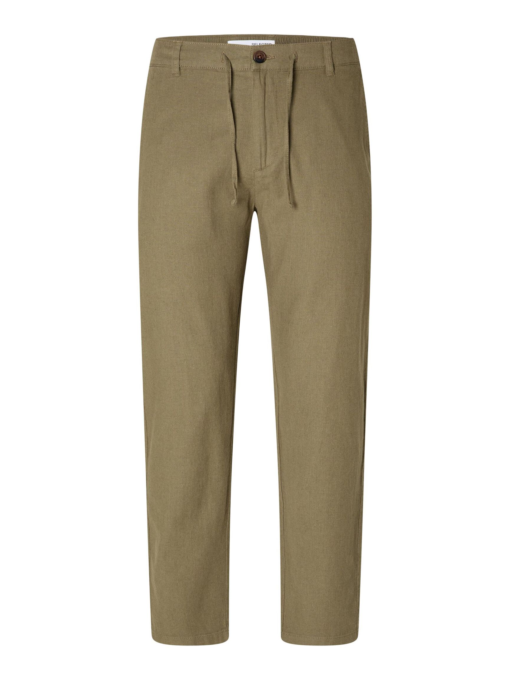 SLIM TAPERED LINEN BLEND TROUSERS, Burnt Olive, highres