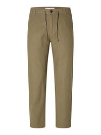 SLIM TAPERED LINEN BLEND TROUSERS, Burnt Olive, highres