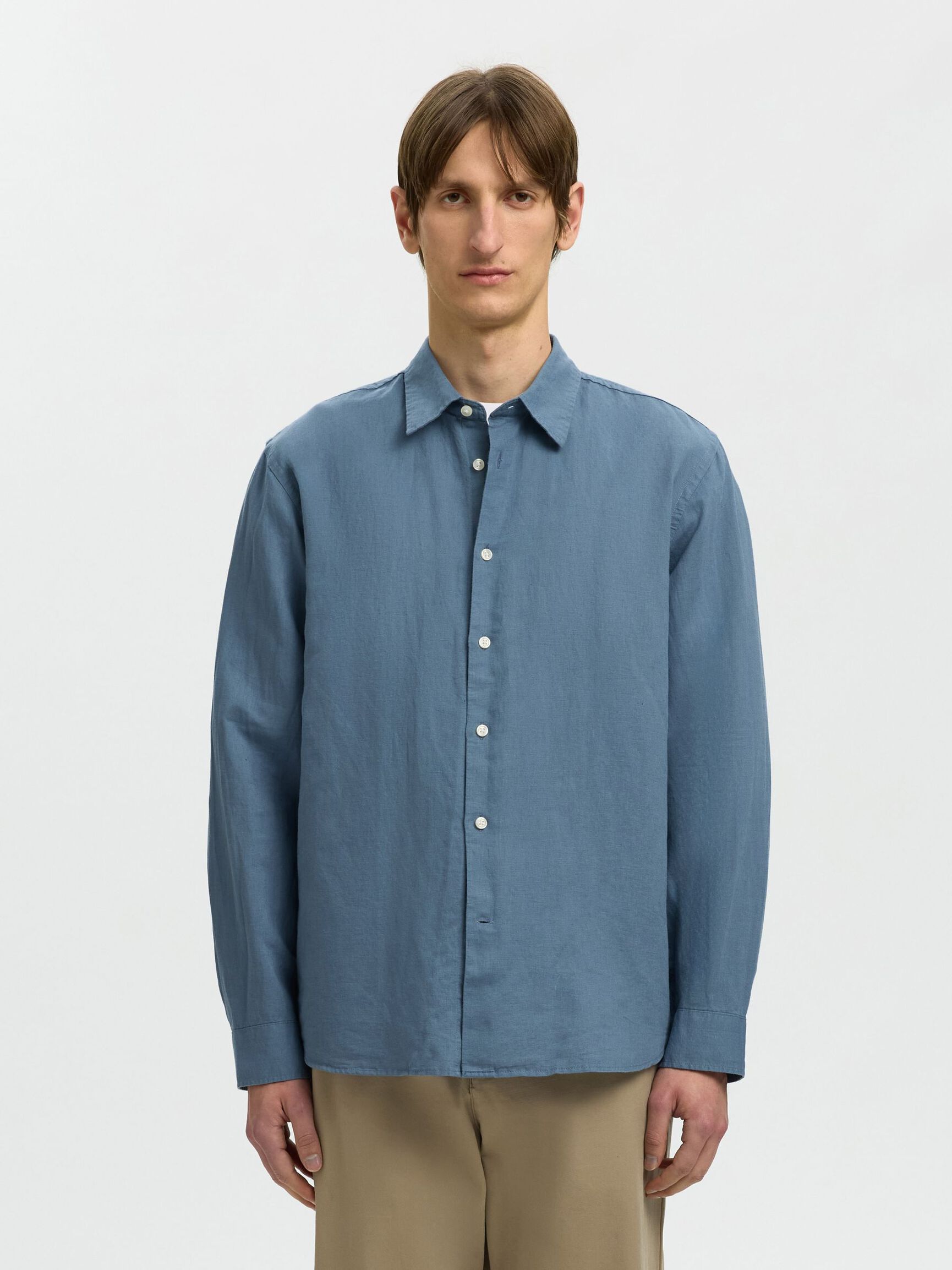 COUPE CLASSIQUE CHEMISE EN LIN MÉLANGÉ, Blue Mirage, highres