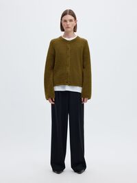 WOOL BLEND CARDIGAN, Fir Green, highres