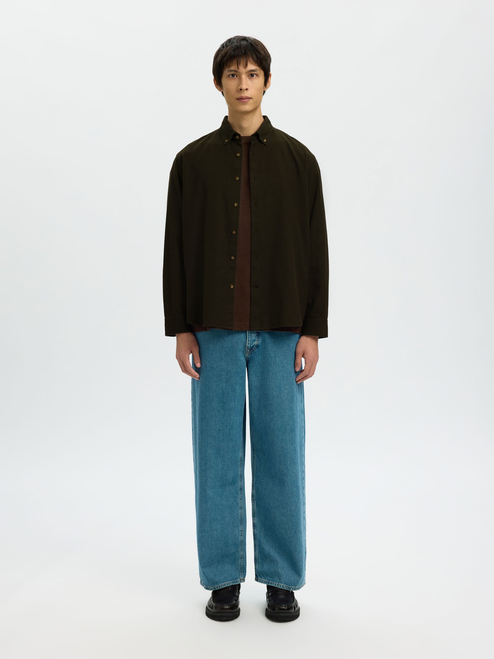 100% COTTON BUTTON-DOWN SHIRT, Forest Night, highres