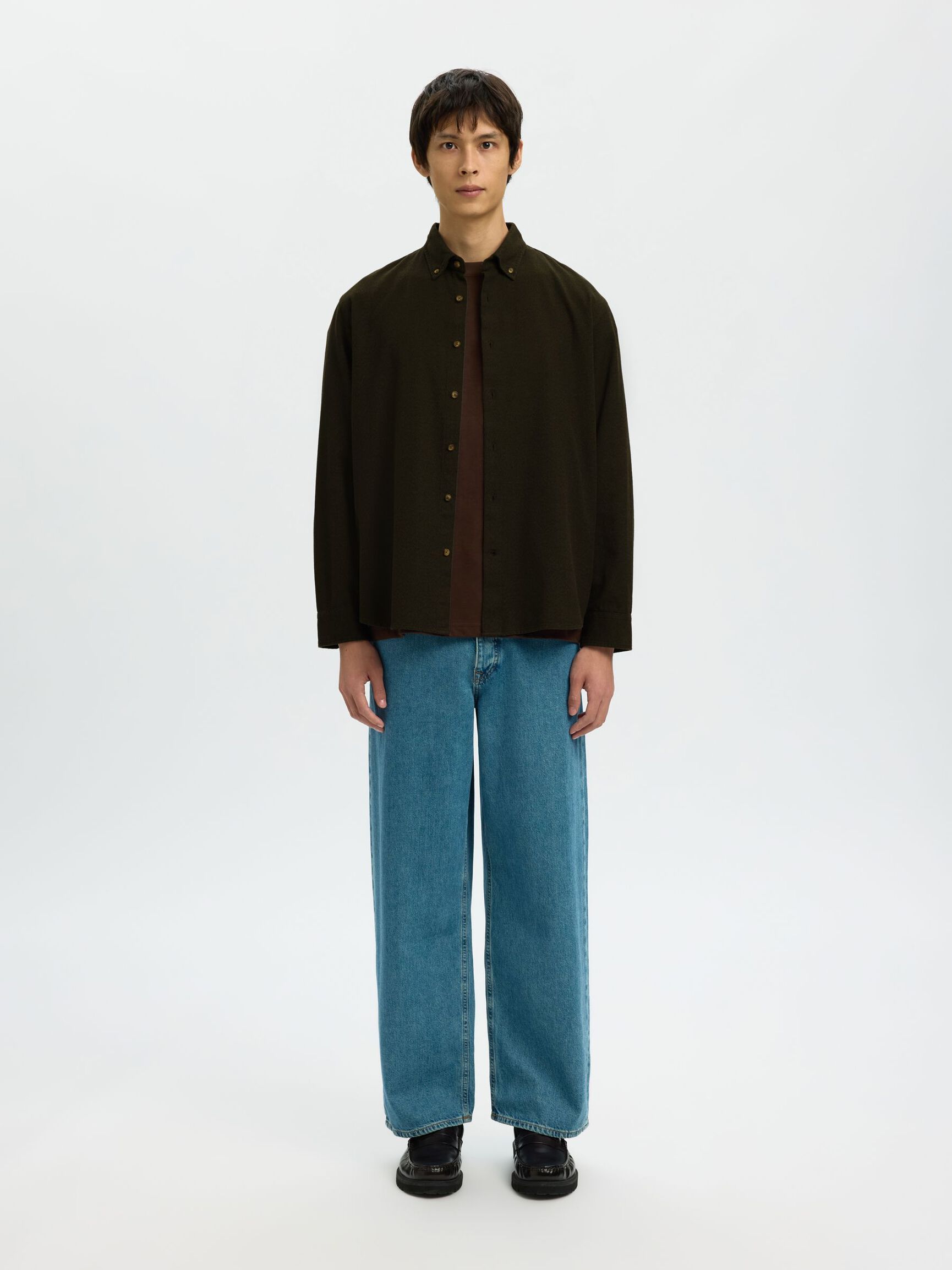 100% COTTON BUTTON-DOWN SHIRT, Forest Night, highres