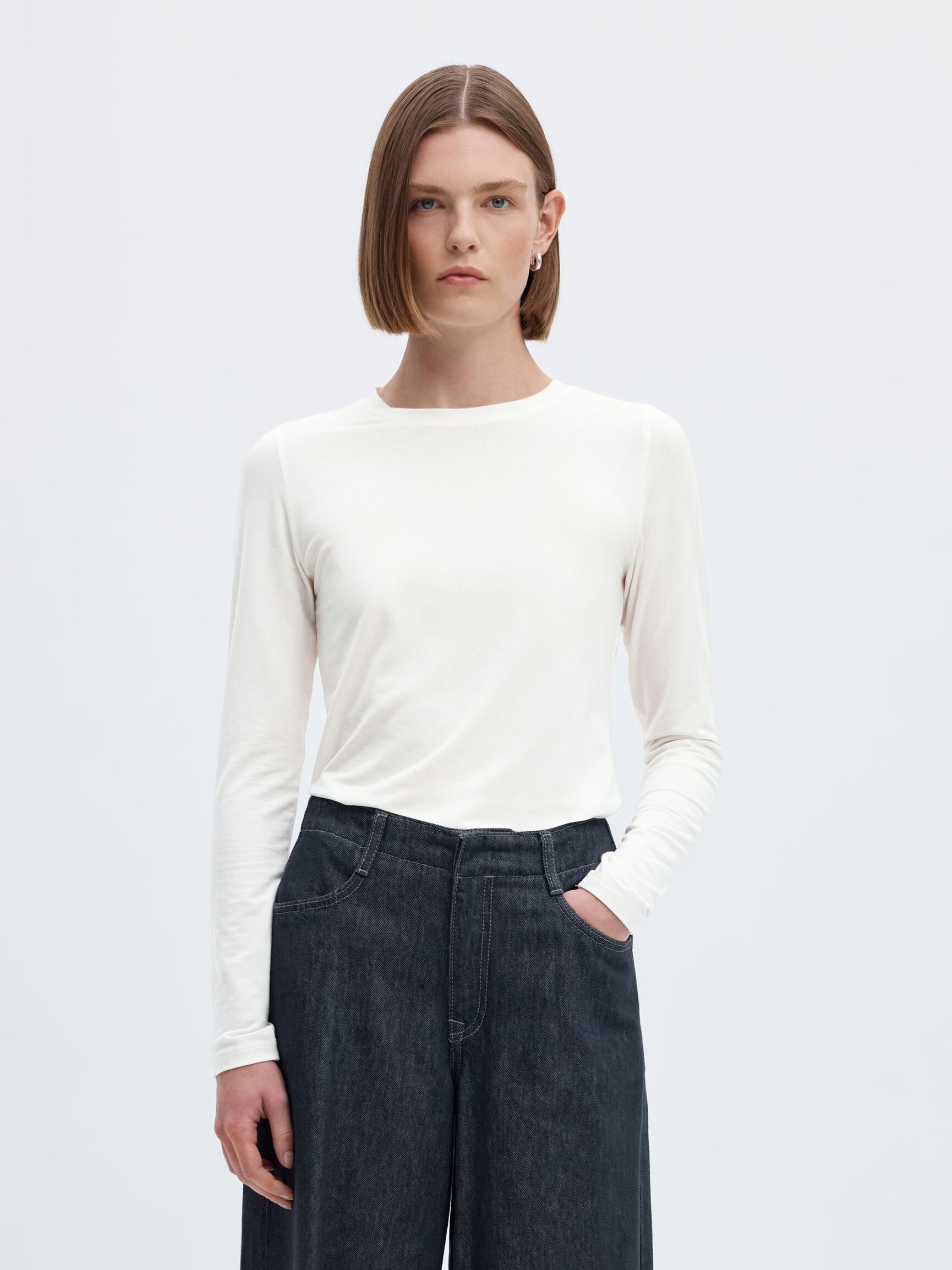 BASIC LONG-SLEEVED T-SHIRT, Snow White, highres