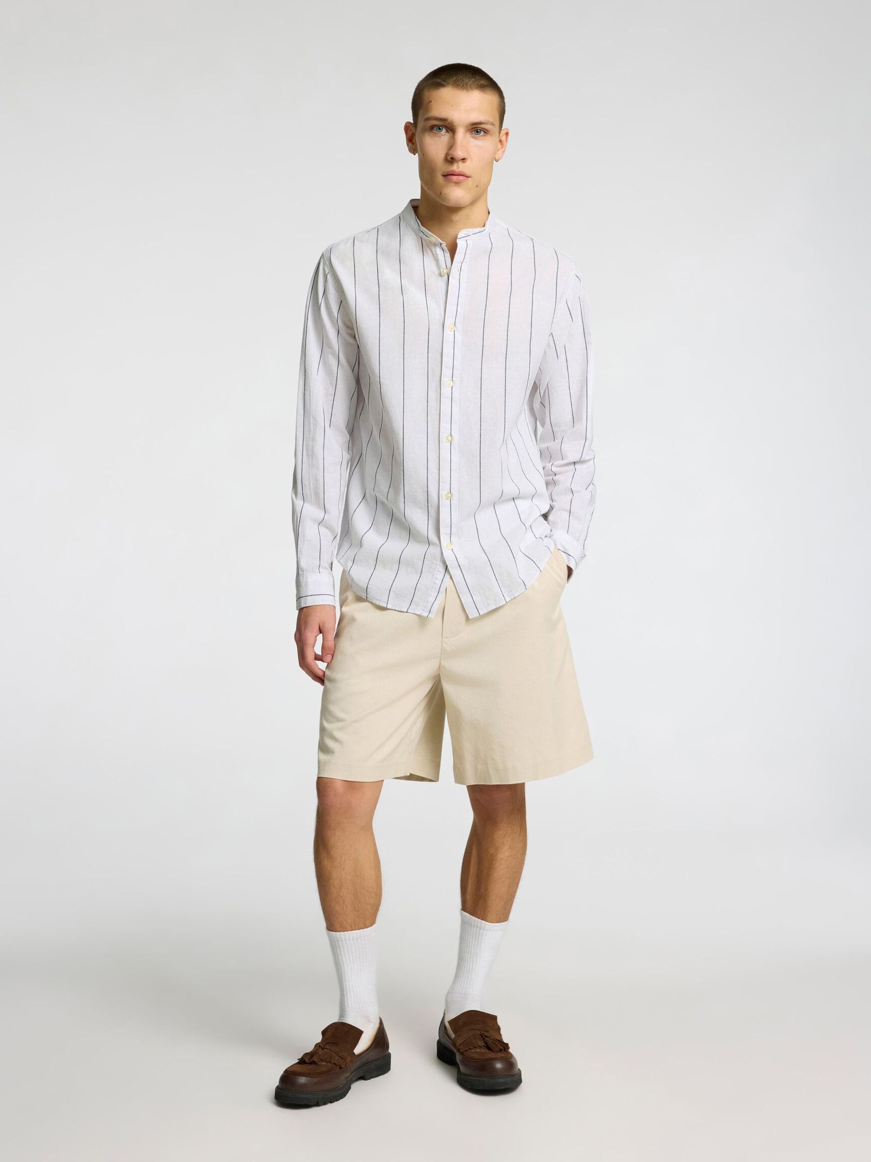 LONG-SLEEVED LINEN BLEND SHIRT, White, highres