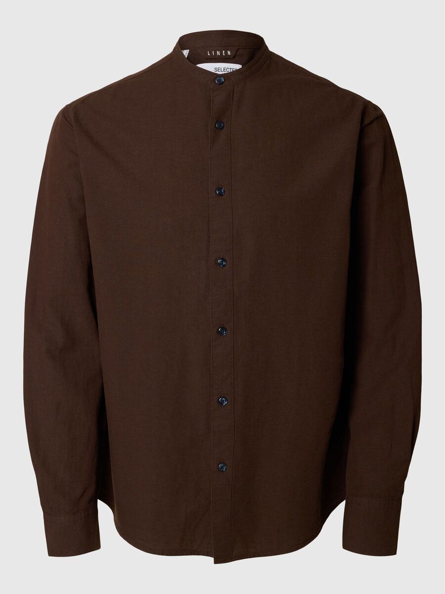 Selected LONG-SLEEVED LINEN BLEND SHIRT, Coffee Bean, highres - 16079054_CoffeeBean_001.jpg