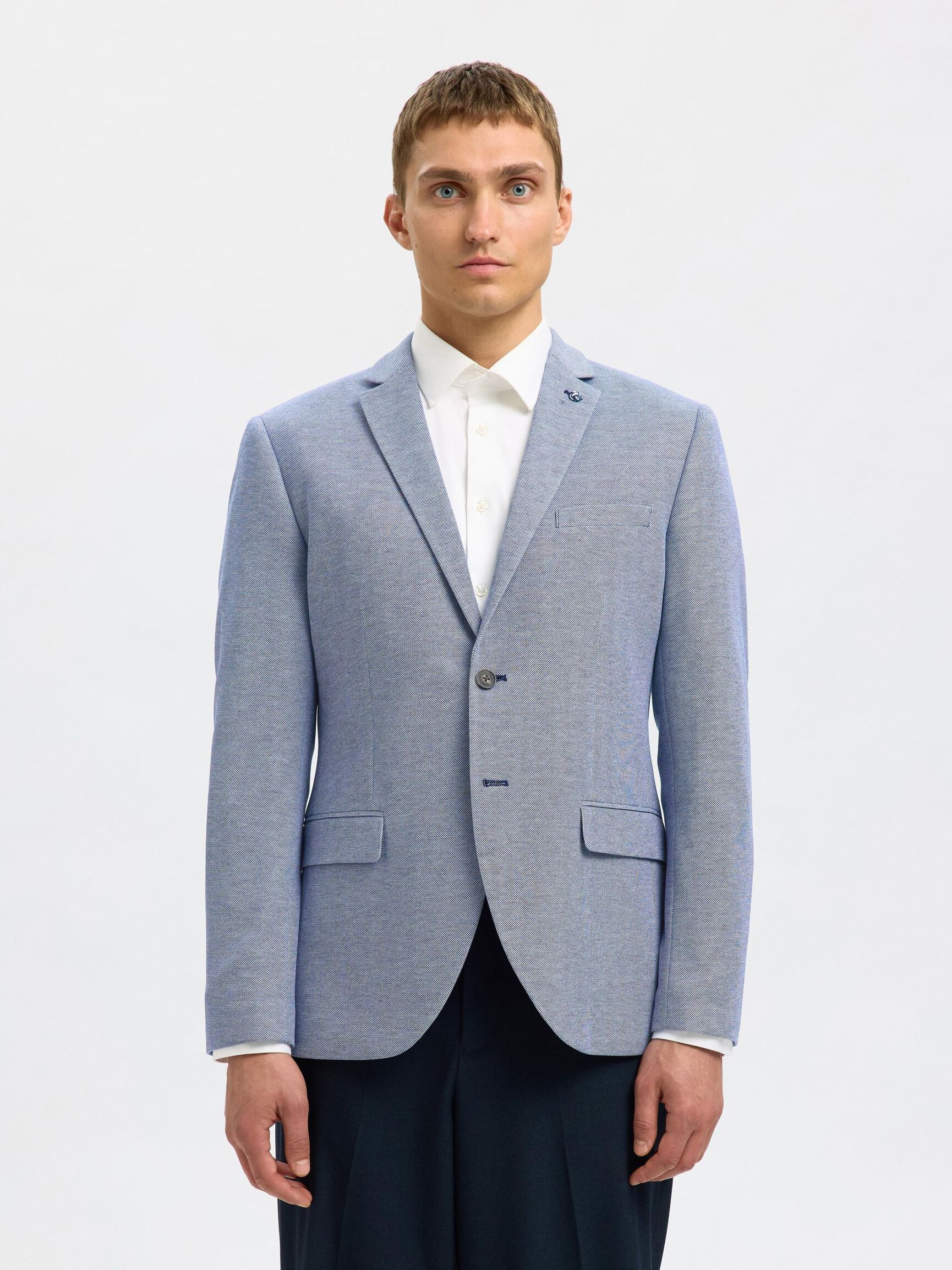 SINGLE BREASTED SLIM-FIT BLAZER, Chambray Blue, highres