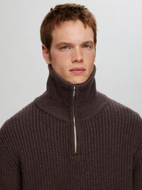 WOLLGEMISCH STRICK HALF-ZIP PULLOVER, Chocolate Torte, highres