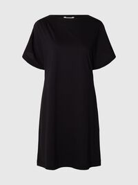 COTTON SHORT SLEEVED MINI DRESS, Black, highres