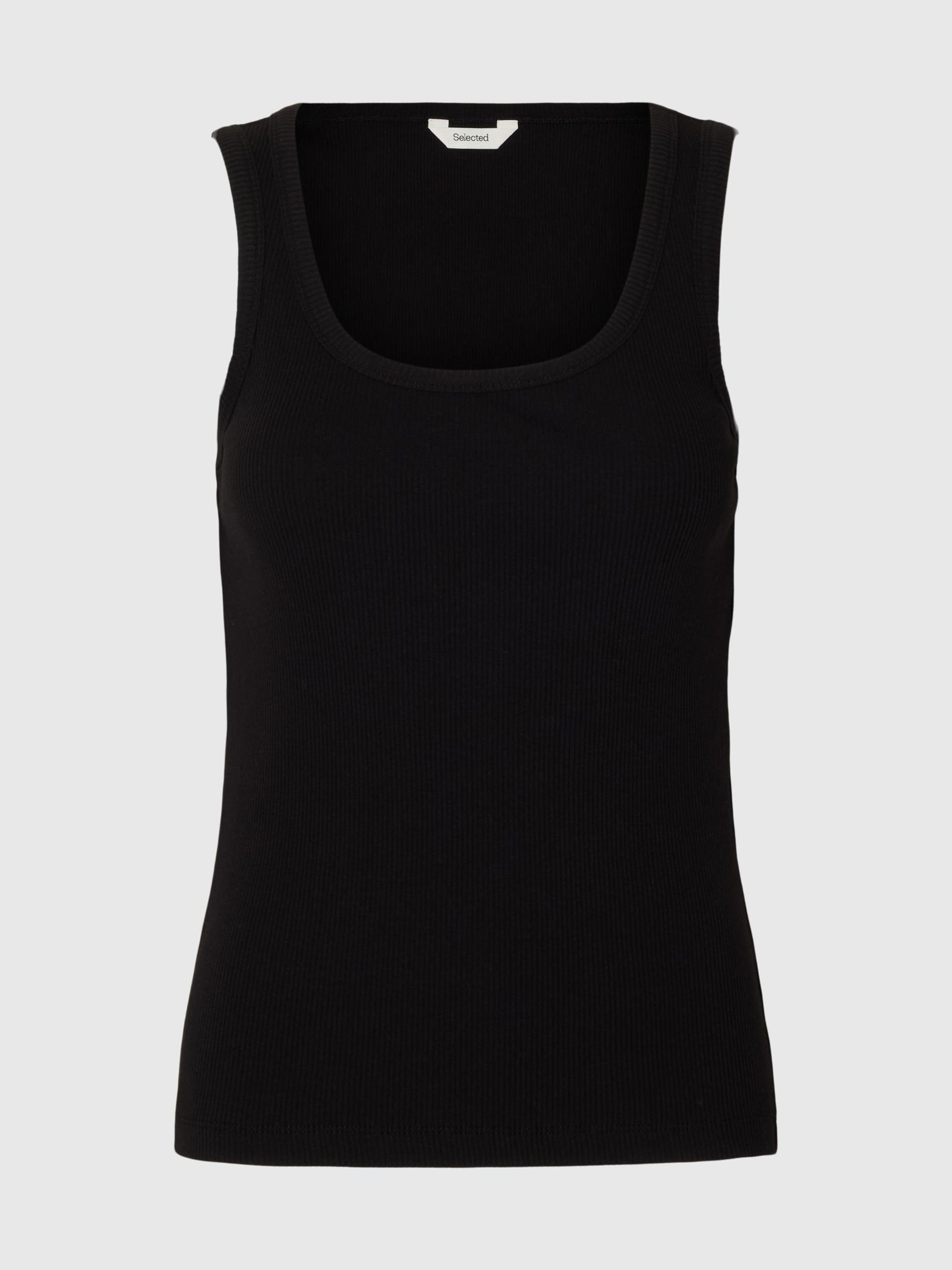 RIBBED COTTON TANK TOP, Black, highres
