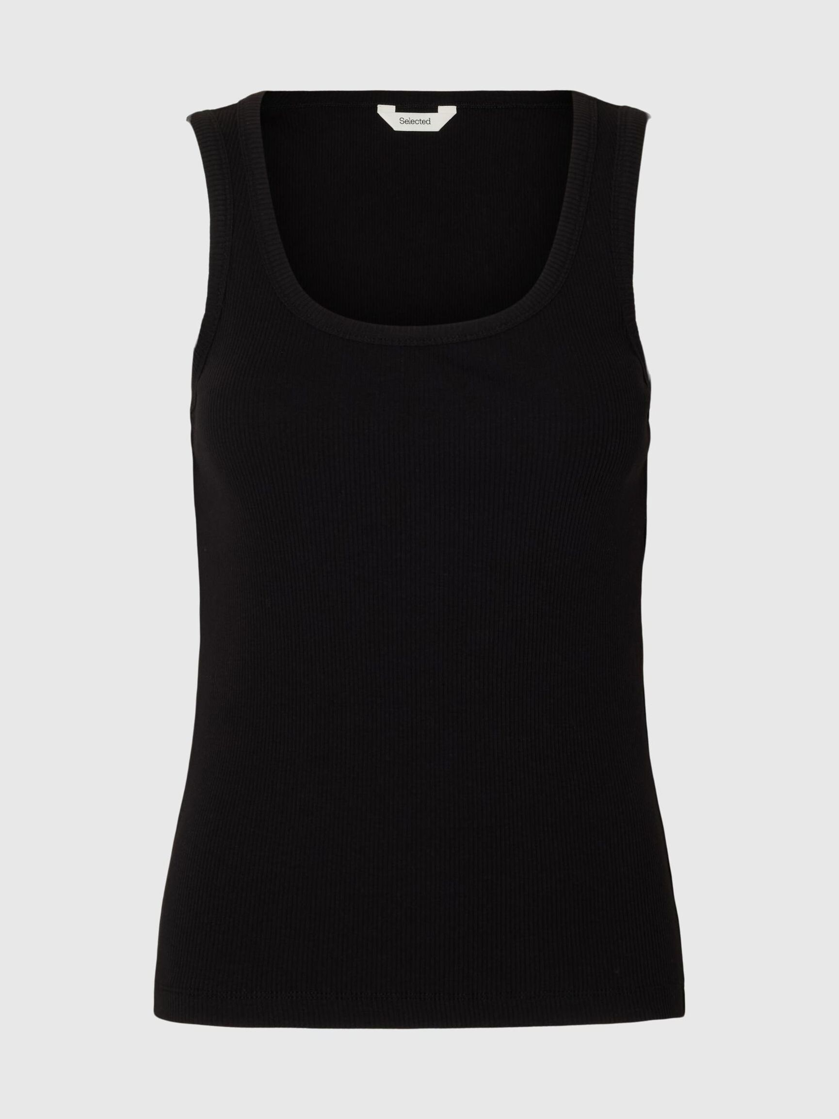 RIBBED COTTON TANK TOP, Black, highres