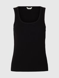 RIBBED COTTON TANK TOP, Black, highres