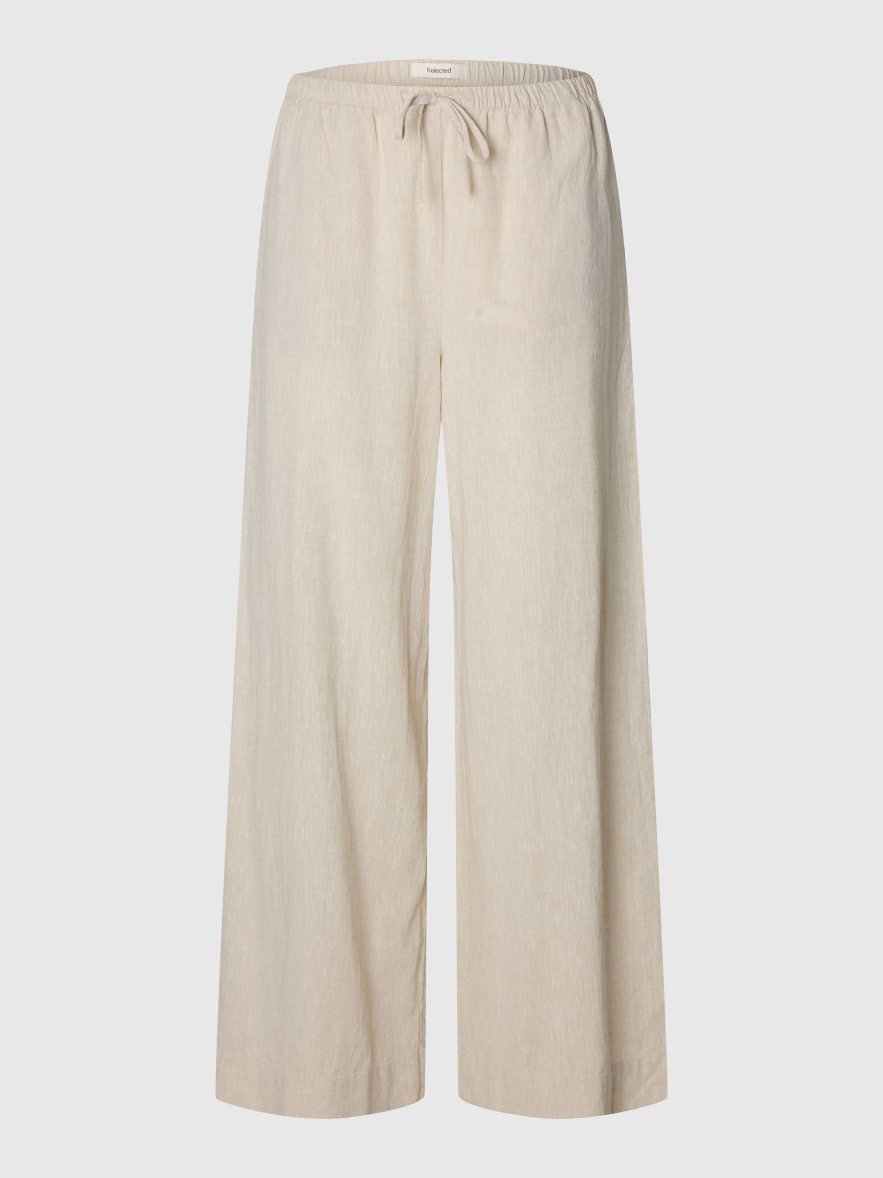 LINEN BLEND WIDE-LEG TROUSERS, Sandshell, highres