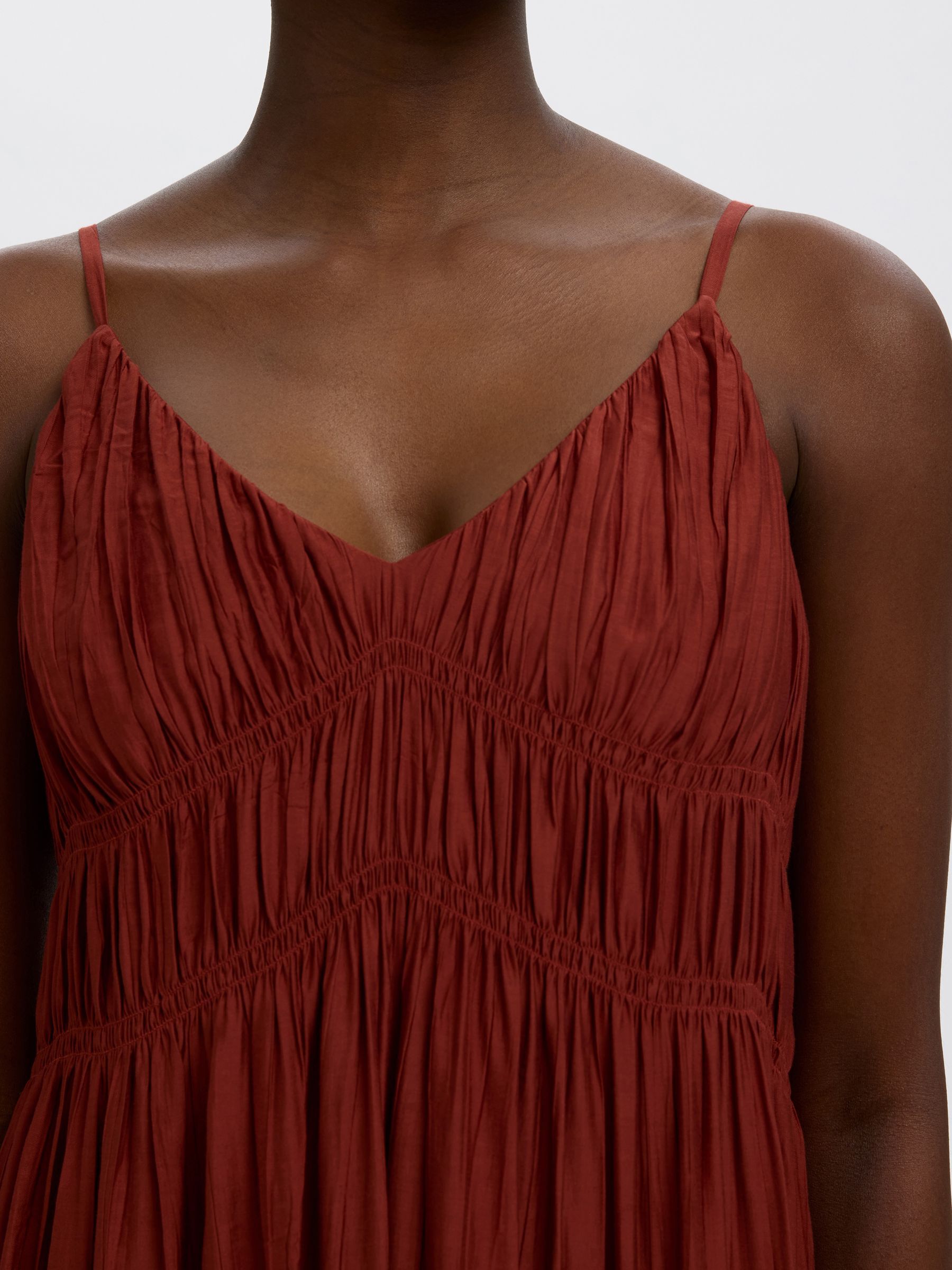 V-NECK SPAGHETTI MAXI DRESS, Cherry Mahogany, highres