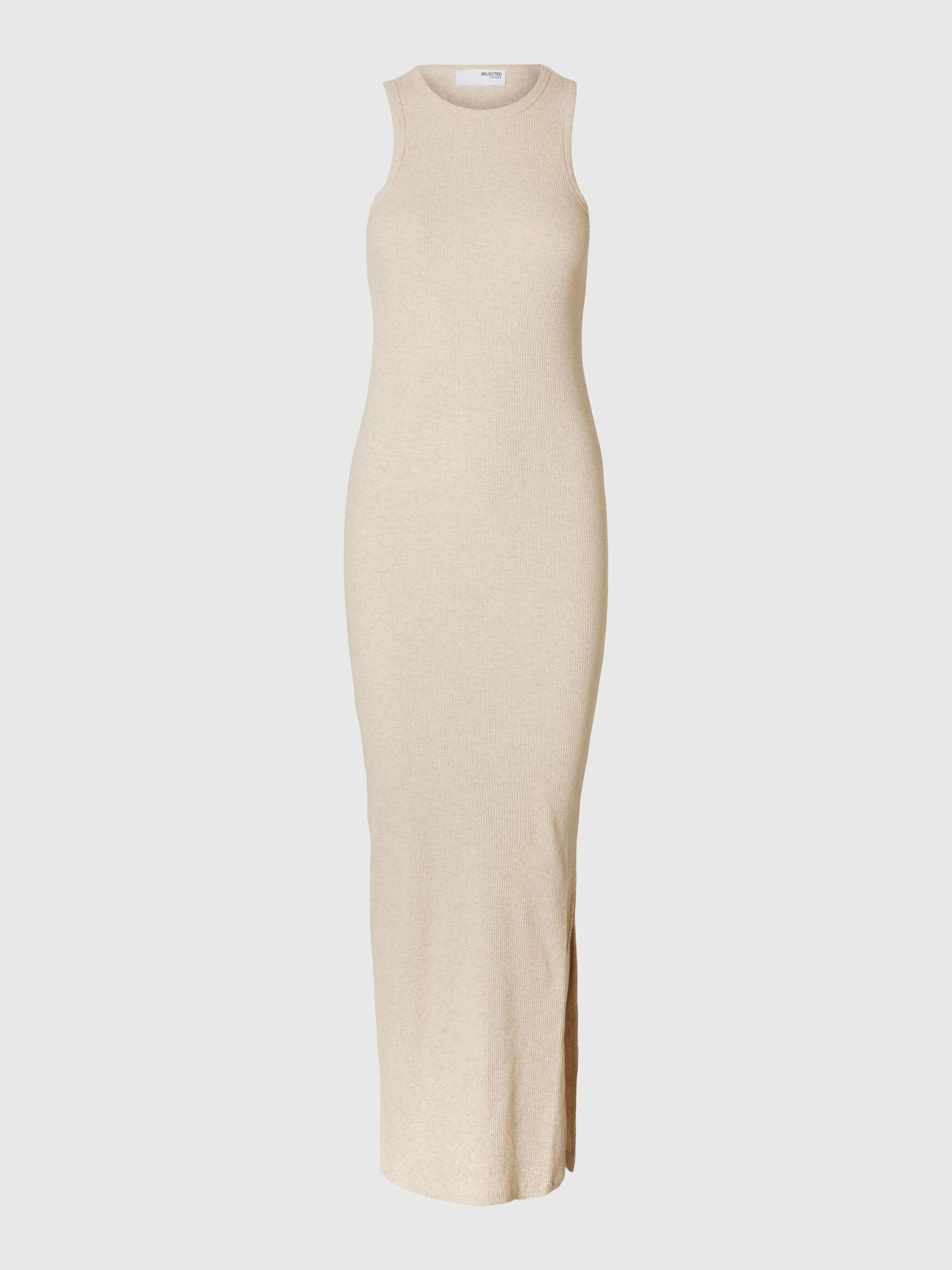GERIBD KATOEN MAXI JURK, Oatmeal, highres